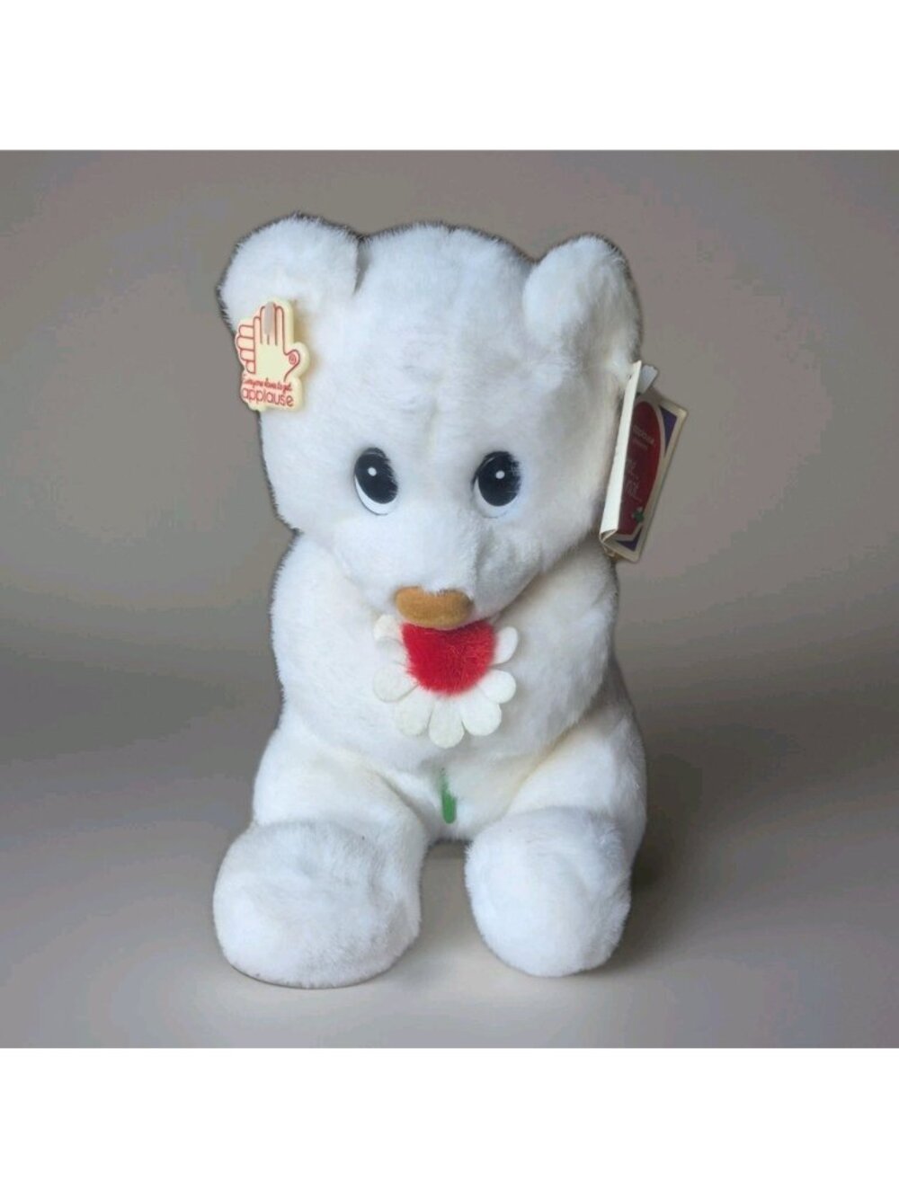 Vintage APPLAUSE WHITE BEAR RED FLOWER LOVES ME LOVES ME NOT BEAR